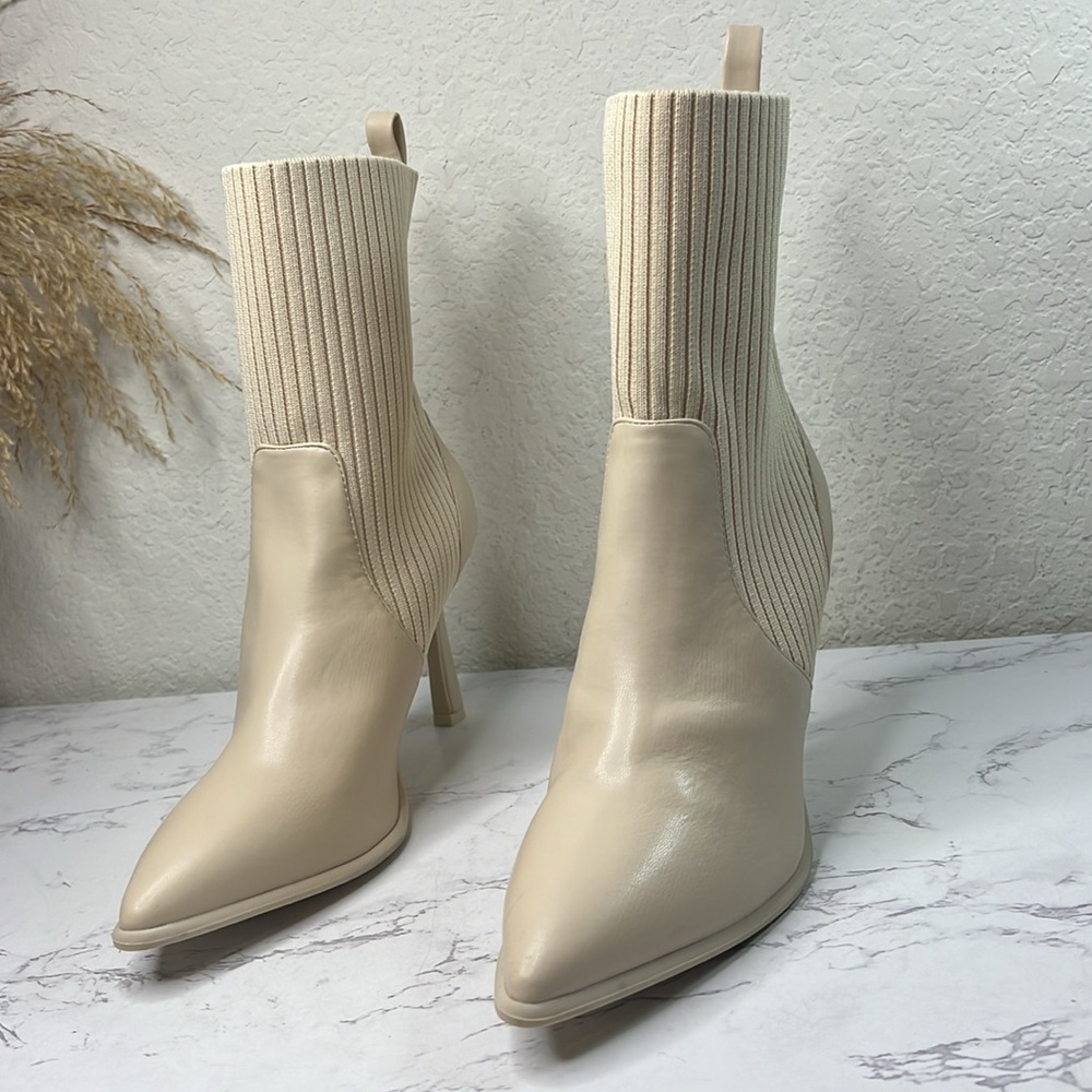 MIA Cream Ribbed Ankle Booties - Picture 7 of 13